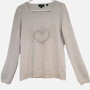 Repeat Cashmere Silver Edition Gray Heathered Sweater Heart Embellishments -SZ M